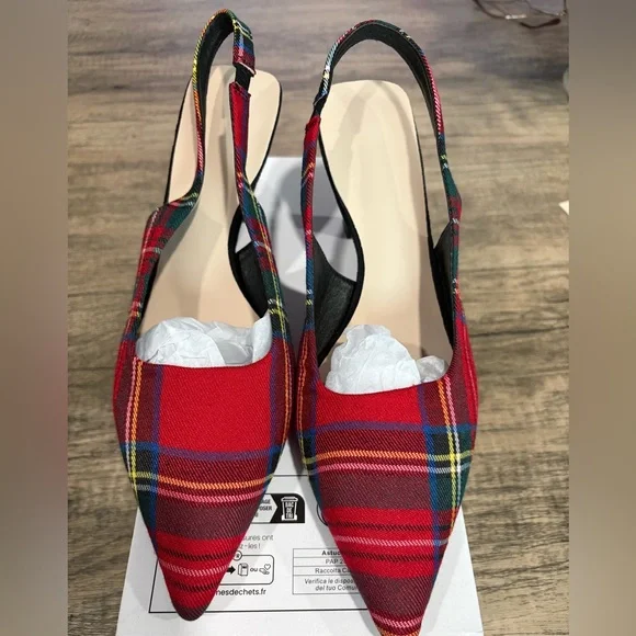 Plaid Red Slingback Heels - Picture 2 of 5